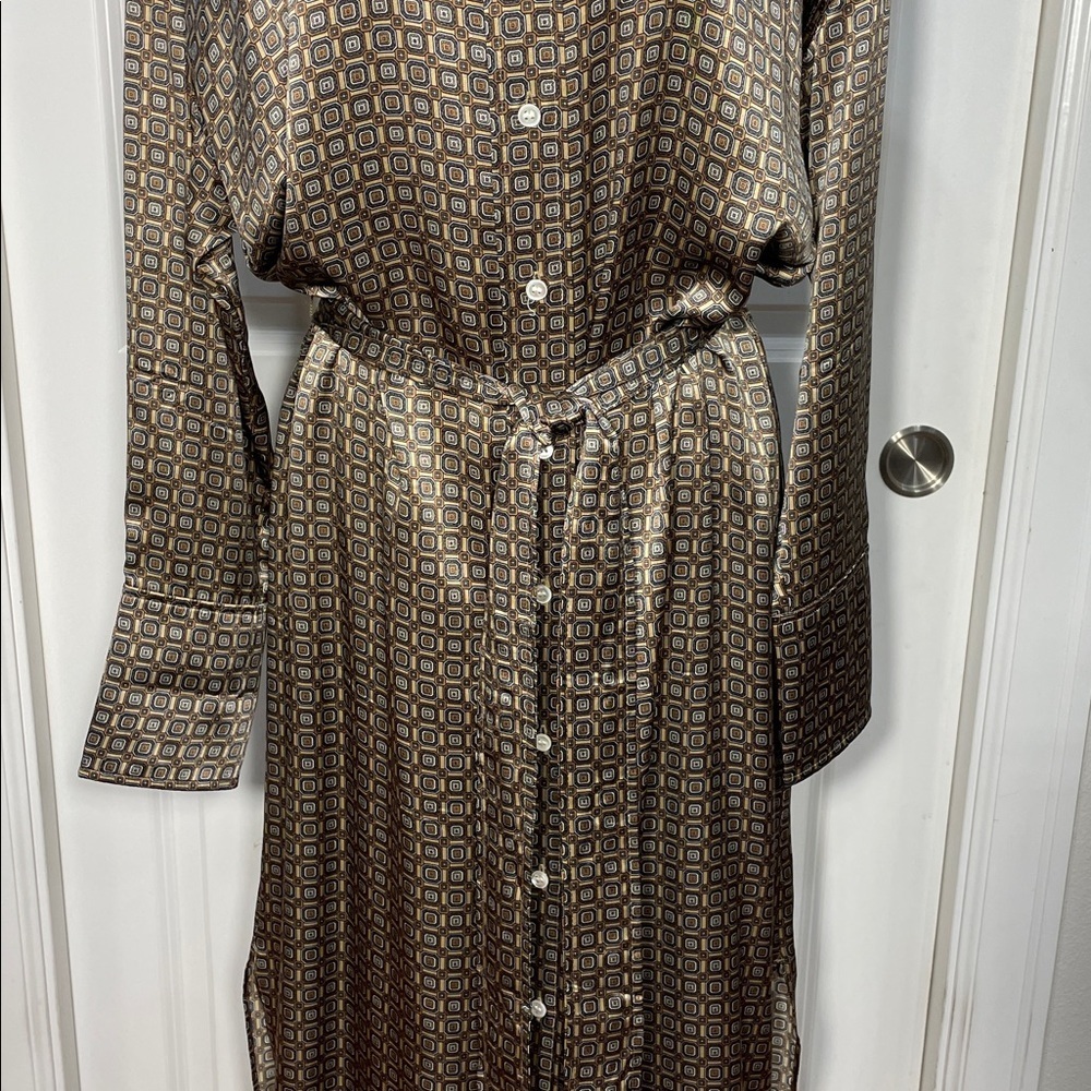 Banana Republic Muse Silk Maxi Shirt Dress Sz Small Geometric Print Long Sleeve - Picture 7 of 16